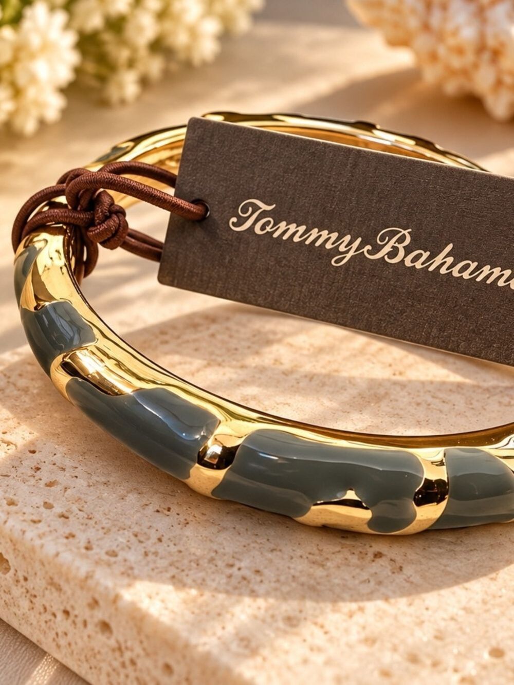 Tommy Bahama Gold-Tone Bangle with Olive Resin Inlay